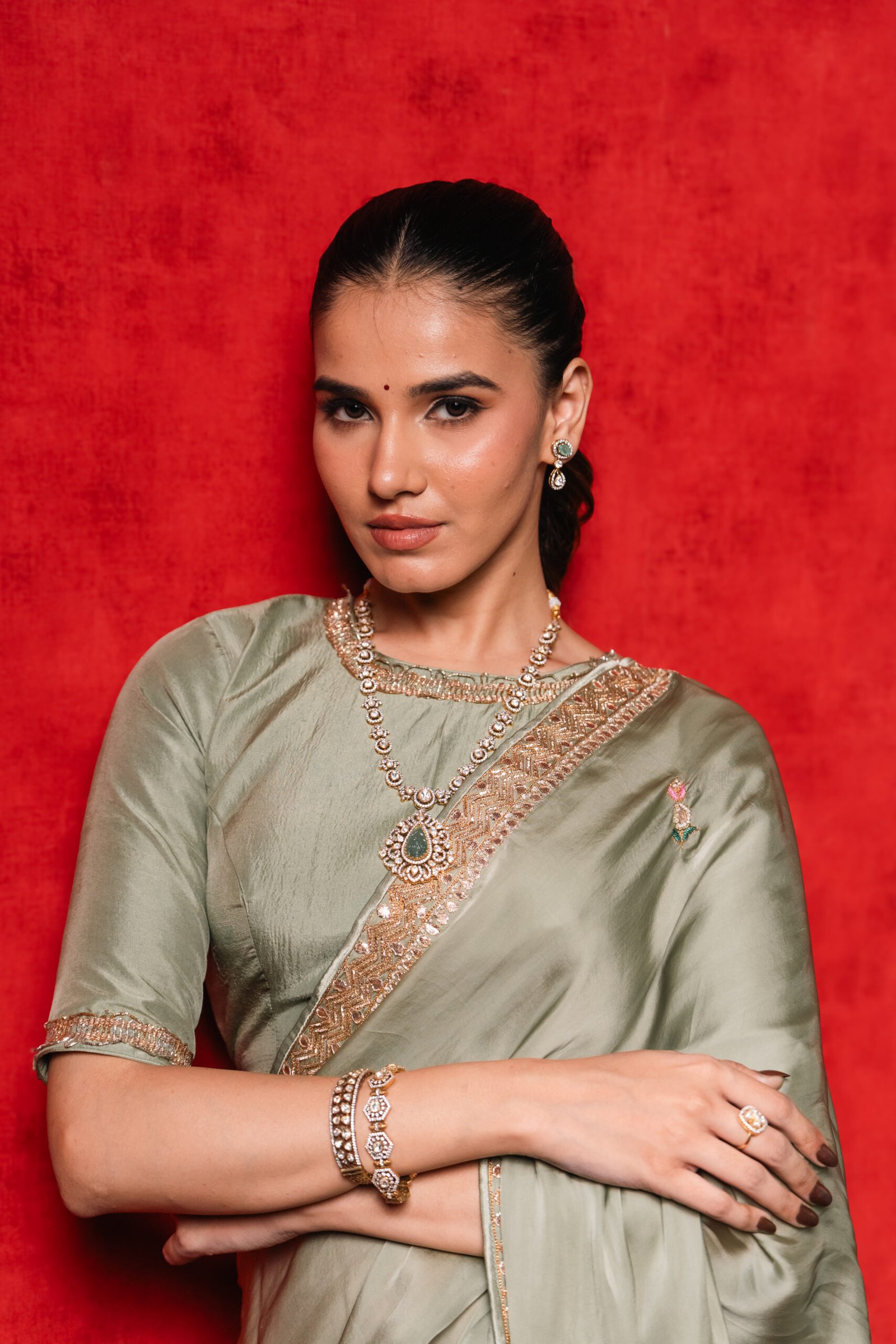 Olive Green Silk Saree