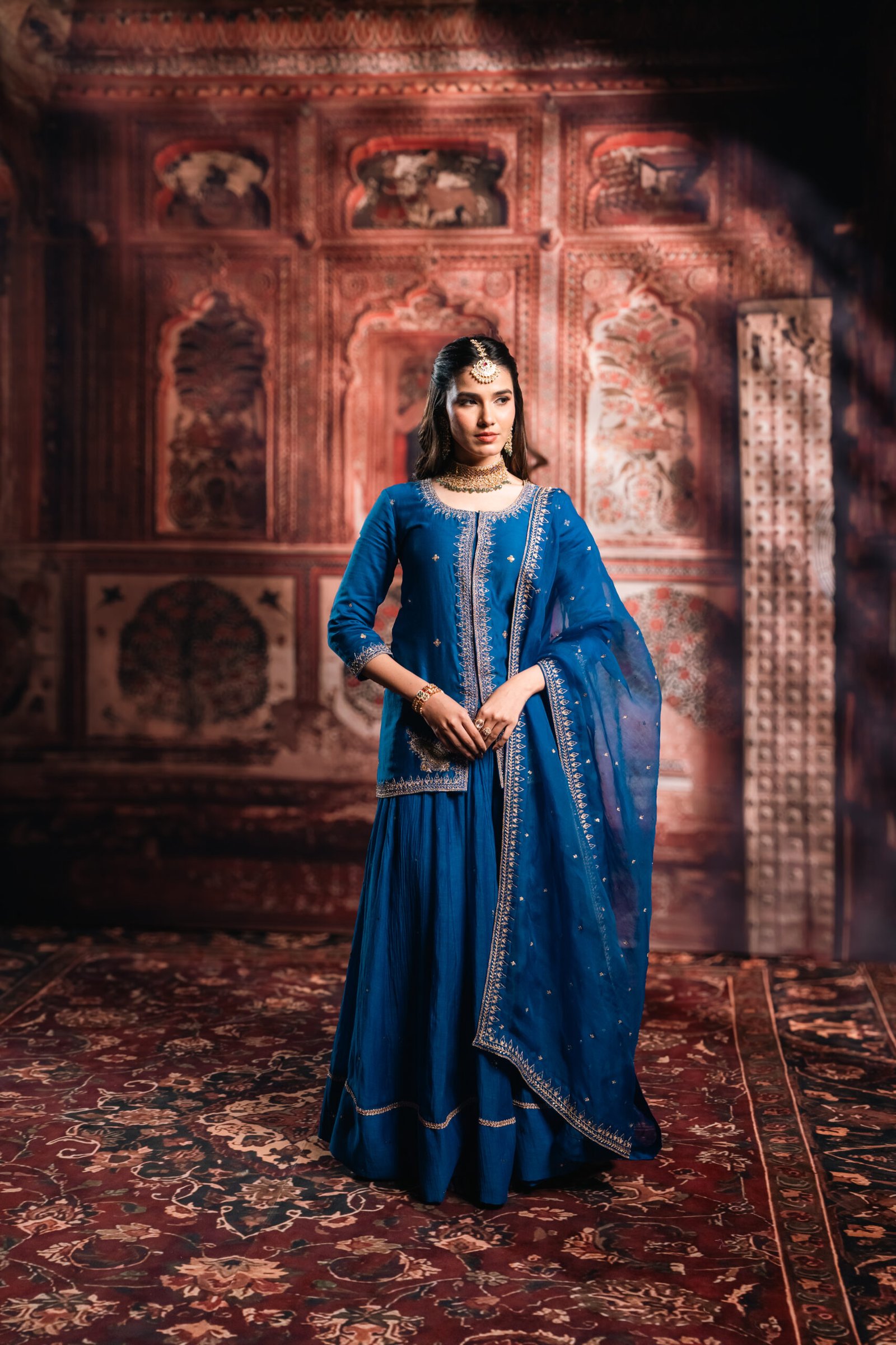 Blue Chanderi Silk Lehenga