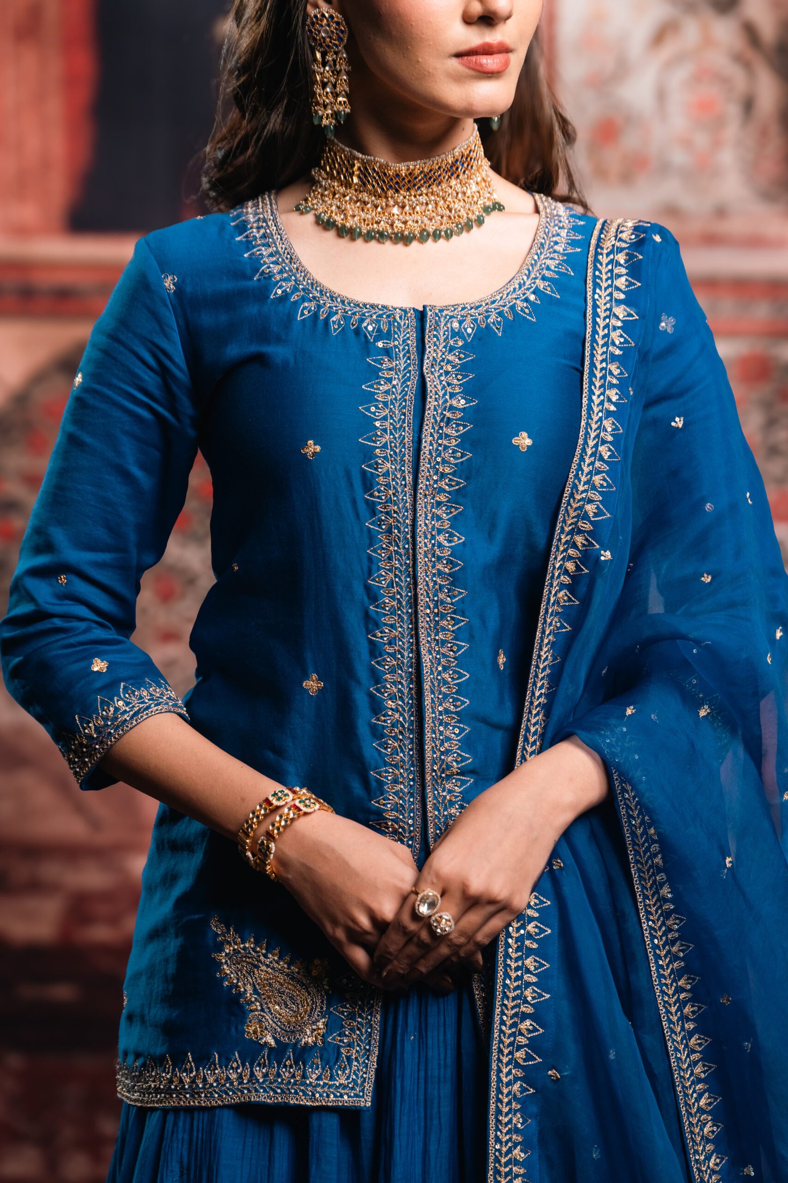 Blue Chanderi Silk Lehenga - Image 6