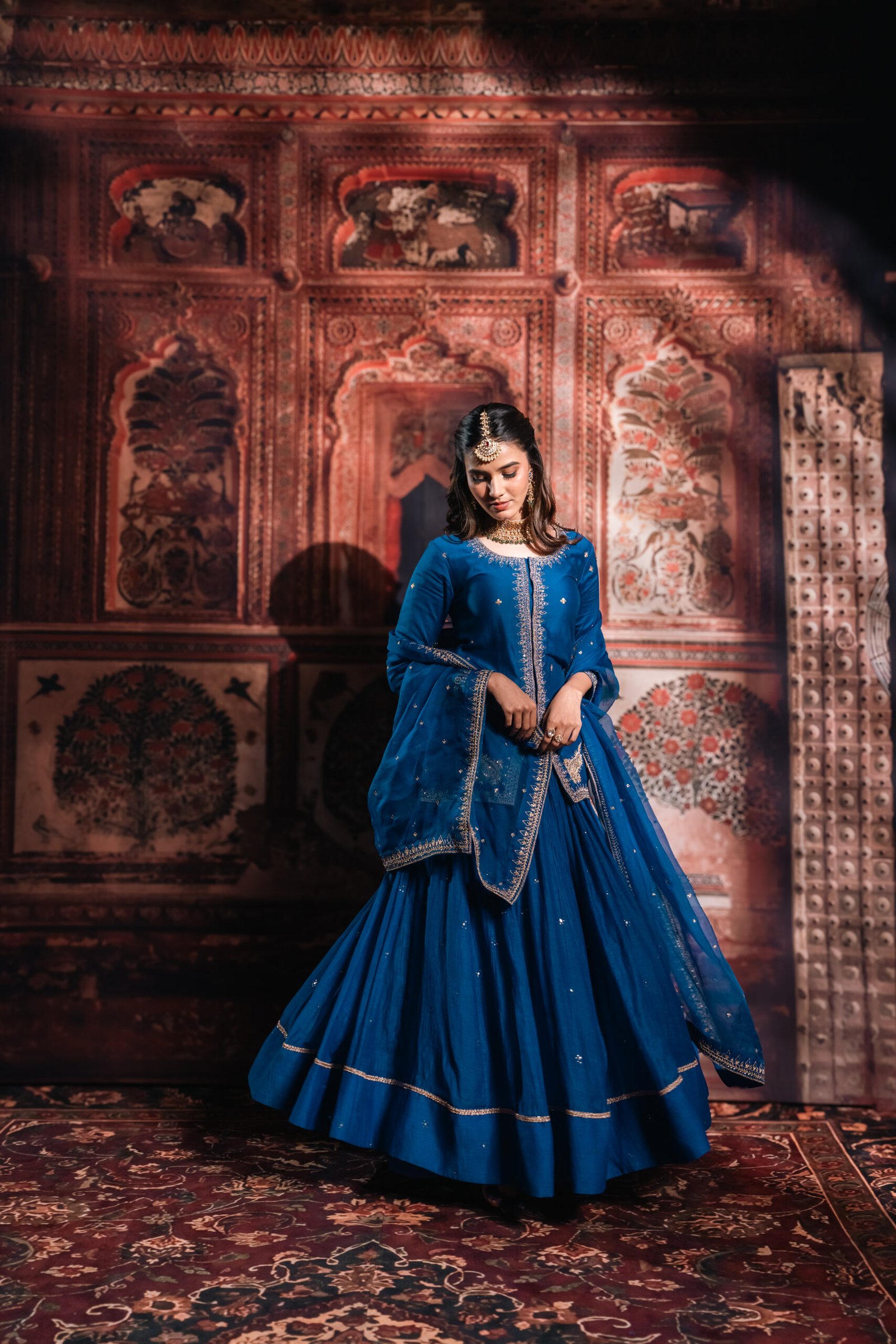 Blue Chanderi Silk Lehenga - Image 4