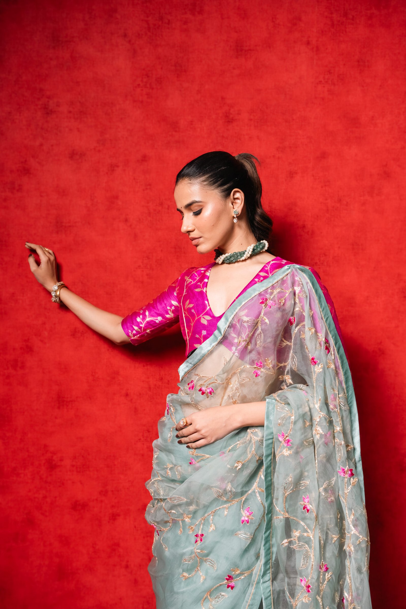 Sea Green Organza Saree