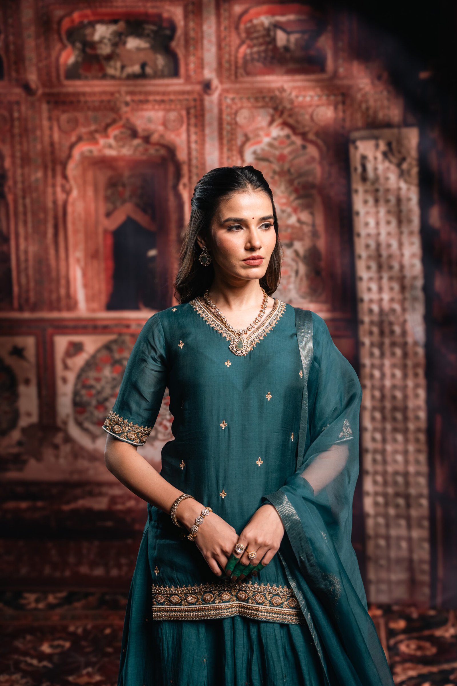 Teal blue lehenga Set