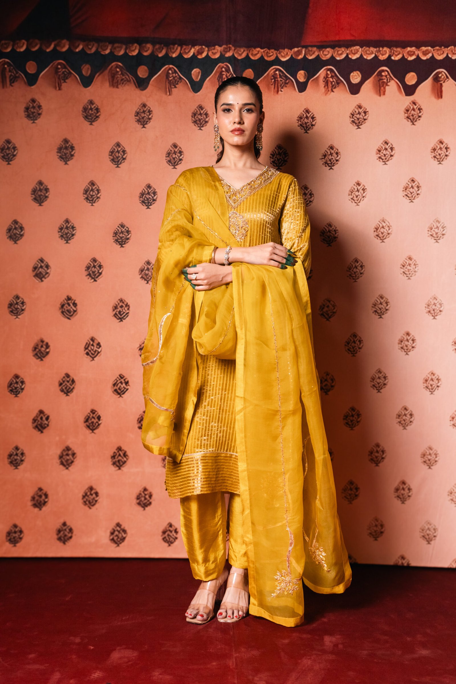 Ochre Yellow Striped Tissue Suit